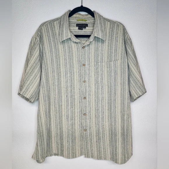 Royal Robbins Men's Striped Button-Down Shirt - Cream and Blue - Textured - Picture 2 of 9